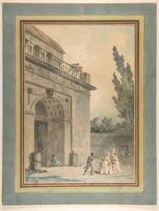 Besøgende, der forlader et fængsel af Hubert Robert