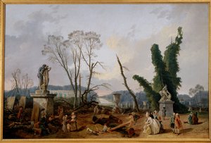 Udsigt over Tapis Vert ved Versailles i (maleri på lærred) af Hubert Robert