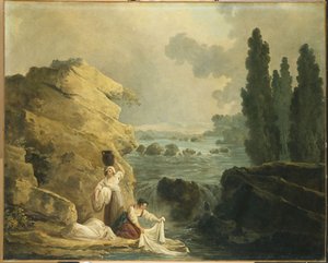 Vaskekvinder ved en kaskade af Hubert Robert