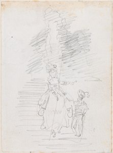Kvinde og mindre mandlig figur på Grand Stairway [recto] af Hubert Robert