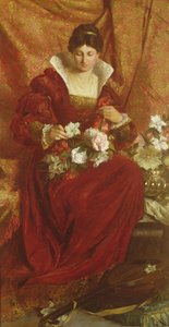 En dame ordner blomster af Hubert von Herkomer
