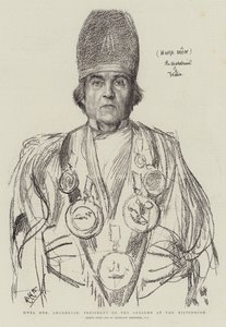 Hwfa Mon, ærkeprædikant, formand for Gorsedd på Eisteddfod af Hubert von Herkomer