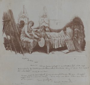 Invitation til en fordelsmiddag fra Hubert von Herkomer til Thomas Agnew, 1877-78. af Hubert von Herkomer