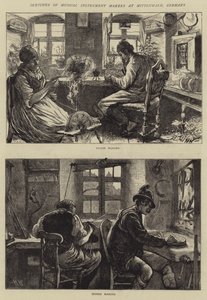 Skitser af musikinstrumentmagere i Mittenwald, Tyskland af Hubert von Herkomer