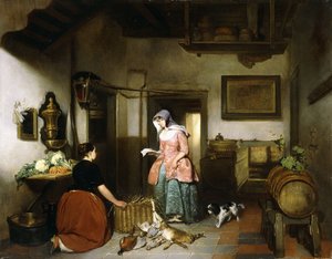 Interiør af et spisekammer med rengøringsspil til kvinder, 1852