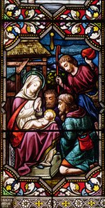 Hyrdernes tilbedelse, 1865 (farvet glas) af Hugh Hughes