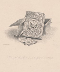 Bibelen brugt af kong Charles I på stilladset den 30. januar 1649, indgraveret af C.J. Smith af Hugh Irvine