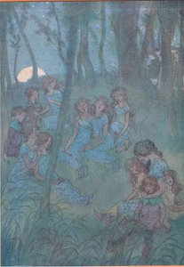 Og natlige engfeer, se du synger, illustration fra The Merry Wives of Windsor, 1910 af Hugh Thomson