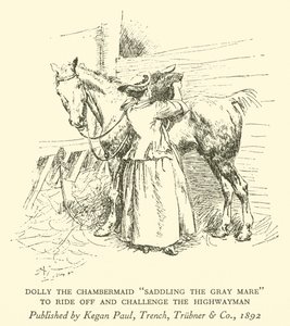 Dolly the Chambermaid "Saddling the Grey Mare", for at ride afsted og udfordre landevejsmanden (gravering) af Hugh Thomson