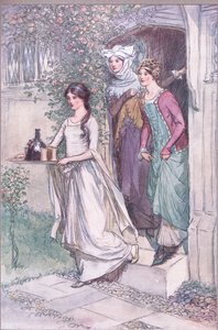 "Enter Anne Page med vin, elskerinde Ford og elskerinde Page følger", illustration fra 