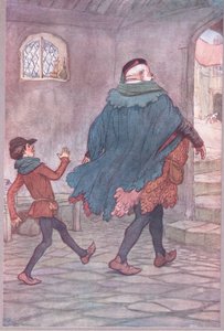 Exeunt Falstaff and Robin, illustration fra The Merry Wives of Windsor, 1910 af Hugh Thomson