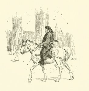 Geoffrey Chaucer til hest (litho) af Hugh Thomson