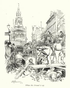 London: When the Strand is up (farvelitografi) af Hugh Thomson