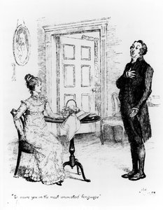 Mr Collins og Elizabeth, fra "Stolthed og fordom" af Jane Austen (1775-1817) ca. 1894 (gravering) (sort foto)