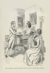 Fru Jennings forsikrede ham direkte om, at hun ikke skulle stå ved ceremonien, 1896 af Hugh Thomson