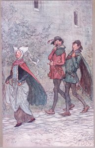 Da fru Bridget mistede håndtaget på sin fan, illustration fra The Merry Wives of Windsor, 1910 af Hugh Thomson