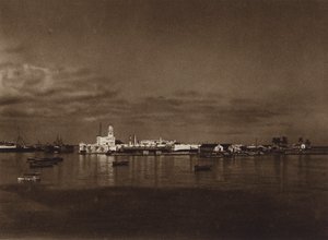 Mexico: Panorama af havnen i Vera Cruz med slottet San Juan (s/h-foto) af Hugo Brehme