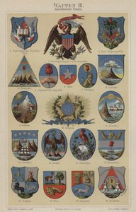 Våbenskjolde fra lande i Amerika (farve litho) af Hugo Gerard (after) Strohl