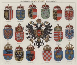 Det østrig-ungarske imperiums våbenskjold (farve litho) af Hugo Gerard (after) Strohl