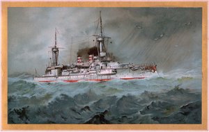 S.M.S. Linienschiff Brandenburg (våbenskjold rød ørn på hvidt skjold, S.M.S. Wörth = sort kejserørn på gyldent skjold)