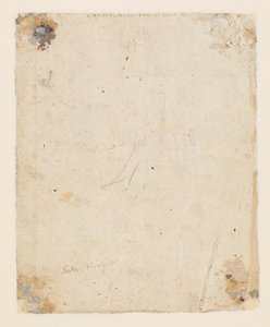 Inskription på verso: øverste midte, brunt blæk, italiensk 1700-tals hånd: "Sandro scrive che sicuro fia"; under det, brunt blæk, hånd fra det 19. århundrede: "Petro Perugino", af Hugo van der Goes