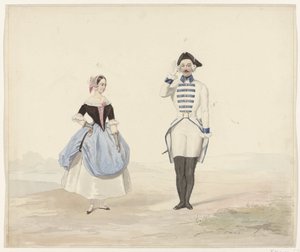Mand og kvinde i historisk dragt, 1841 Seks akvareller af tidstypiske kostumer til kostumeballet i 1841 (serietitel)