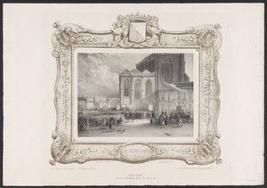 Procession fra Rådhuset til Akademibygningen, 1836 Himmelfart fra Rådhuset til Akademiet (titel på objekt) Plader med fejringen af ​​det andet århundrede for Utrechtsche Hogeschool, 1836 (serietitel) af Huib van Hove Bz
