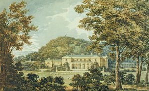 Sydfronten med østfronten i perspektiv, fra den røde bog for Antony House, c.1812 af Humphry Repton