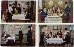 Postkort, der forestiller den jødiske familie ved Rosh Hashanah af Hungarian School