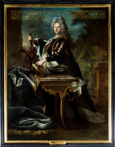 Portræt af Maximilian Henrik VI af Bethune, femte hertug af Sully (1669-1729). Maleri tilskrevet Hyacinthe Rigaud (1659-1743). Olie på lærred. Obligatorisk omtale: Sully sur Loire, Chateau de Sully - Portræt af Maximilian Henri VI de Bethune, femte hertug  af Hyacinthe (attr. to) Rigaud