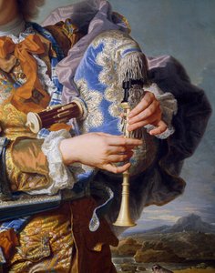 Gaspard de Gueidan spiller sækkepibe, ca 1735, af Hyacinthe Rigaud (1659-1743), olie på lærred. Detalje. Frankrig af Hyacinthe Francois Rigaud