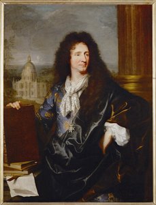Jules Hardouin-Mansart, første arkitekt og tilsynsførende for de kongelige bygninger, malet 1685 ... af Hyacinthe Francois Rigaud