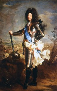Portræt af Ludvig XIV, Solkongen (1638 - 1715). Olie af Hyacinthe Rigaud, udnævnt til portrættegner af kongen.