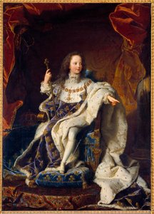 Portræt af Louis XV fem år gammelt barn i hellig dragt, konge af Frankrig (1710-1774). Maleri af Hyacinthe Rigaud (1659-1743)