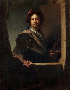 Portræt af kunstneren, halv længde, ved en karm, 1712 af Hyacinthe Francois Rigaud
