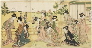Hawking Party, 1807 (træblok i farver) af Hyakusai Hisanobu Hyakusai Hisanobu
