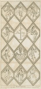 Betley Glass Window - Morris Dancers: engraving, nd [? 18th cent] dani af I Jones