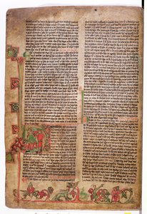 Historikert initial D i begyndelsen af Sagaen om Olaf Tryggvason, fra Flateyjarbok (The Book of Flatey) slutningen af det 14. århundrede af Icelandic School