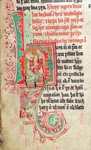 Historikert initial H, fra Skarosbok (The Book of Skard) c.1350