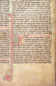 Historikert initial P i begyndelsen af Grønlændernes saga, fra Flateyjarbok (Bogen om Flatey) slutningen af det 14. århundrede af Icelandic School