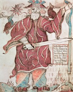 Odin med sine to krager, Hugin (tanke) og Munin (hukommelse)