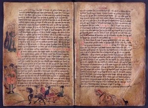 To illustrerede sider fra en kopi af den originale Jonsbok-lovsamling fra det 13. århundrede af Icelandic School
