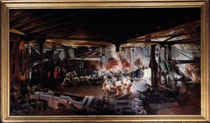 Smedning med en trommeslagerhammer. Maleri af Francois Bonhomme (1809 - 1881)