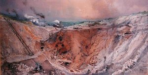 Minedrift i dagbrud ved Vieille Montagne, Saone et Loire, ca. 1854 (wc på papir) af Ignace Francois Bonhomme