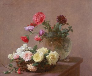 Valmuer i en krystalvase eller kurv med roser, 1890 af Ignace Henri Jean Fantin Latour