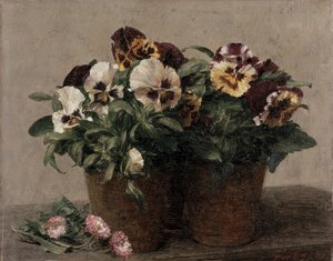 Stilleben af stedmoderblomster og tusindfryd, 1889