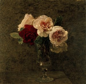Stilleben af lyserøde og røde roser, 1800-tallet