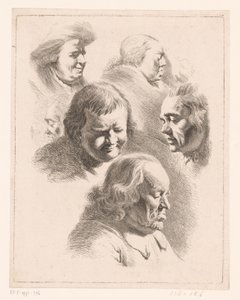 Sammensætning med seks hoveder af mænd og kvinder med lukkede øjne af Ignace Joseph de Claussin (attributed to)