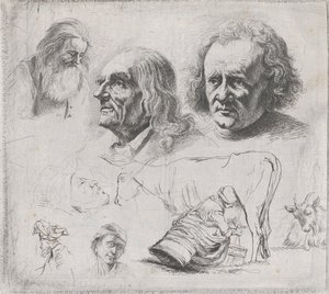 Studie af seks hoveder og en mælkepige, 1816.