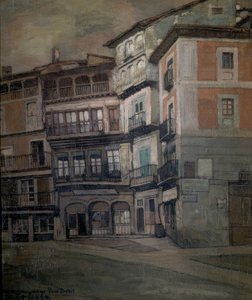 SPANSKE FOLK - LANDSKAB AF CASTILLA - OLIE / STOF - 93 X 77 CM af Ignacio Zuloaga y Zabaleta